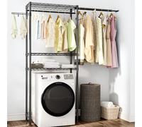 Over Washer and Dryer Shelves,3 Tier Adjustable Wire Shelving Laundry Room Storage Organization Clothes Drying Rack with Mounted on the Wall Expandable Hanger Rods&Hook,55"~74.5"Wx13.4"Dx77"H