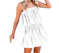 Overall Damen, Jumpsuit Damen Sommer Elegant Playsuit Women Summer Short Rompers Spaghetti Strap Elastic Waist Neck Ruffle Casual Flowy Jumpsuits (White S)