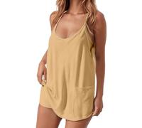 Overall Damen Sommer Elegant - Jumpsuit Große Größen Damen Playsuit Womens Summer Casual Sleeveless Rompers Loose Spaghetti Strap Shorts Overalls Outfits 2025 Jumpsuits With Pockets (Beige Xxxl)