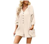 Overall Damen Sommer - Jumpsuit Sommer Damen Playsuit Women'S Solid Color Casual Romper With Long Sleeves And Large Pockets (Beige S)