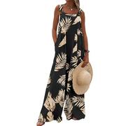 Overall Jumpsuits for Women UK Bohemian Summer Plus Size Wide Leg Trousers One Piece Sleeveless Gradient Stripe Print All in One Jumpsuit Casual Beach Streetwear Boho Loose Dungarees Romper Playsuit