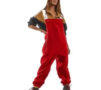 Overalls Women's Winter Bib Shorts Oversize Fleece Dungarees with Adjustable Straps Jumpsuit Casual Loose Bib Pants Strap Sleeveless Baggy Thickened Romper Trousers Versatile Leisure Trousers, red, M