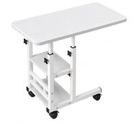 Overbed Bedside Table with Wheels and Liftable Top,Movable Bed Desk Adjustable Height 68~85cm C Table with 2-Layer Book Shelves,Standing Standing Computer Desk for Working Reading Eating Bedroom