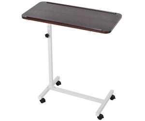 Overbed C-Shape Side Table 77x40x128.5cm Steel & MDF Brown/White Height Adj with
