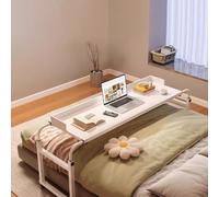Overbed Desk Adjustable 115-210cm, Overbed Table with Wheels Standing Workstation Desk Laptop Cart Bed Table Adjust Height 65-95cm for Twin/Full/Queen/King Size Bed Frame,N(Color:White)