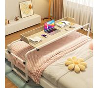 Overbed Laptop Trolley Desk, Over The Bed Table with Wheels Width Adjustable 114-210cm, Rolling Medical Table Height Adjustable 65-95cm, Cross Bed Table for Laptop Work Medical(Color:Wood color)