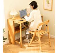 Overbed Table Computer Desk - Folding Solid Wood Writing Desk for Small Spaces, Modern Mid Century Home Office