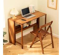 Overbed Table Computer Desk - Folding Solid Wood Writing Desk for Small Spaces, Modern Mid Century Home Office