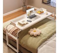 Overbed Table for Laptop, Rolling Storage Trolley Workstation with Wheels, Portable Computer Desk for Bedside Use, Height Adjustable, Easy Mobility