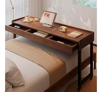 Overbed Table for Laptop with Drawers, 360° Mobile Bed Desk on Wheels, Rolling Hospital Table for Bedroom and Office Use, Adjustable Height Workspace