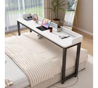 Overbed Table with 360° Wheels, Mobile Laptop Desk for Bedroom or Hospital, Rolling Bedside Table with Baffles for Convenient Work and Meals