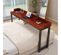 Overbed Table with 360° Wheels, Mobile Laptop Desk for Bedroom or Hospital, Rolling Bedside Table with Baffles for Convenient Work and Meals