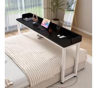 Overbed Table with 360° Wheels, Mobile Laptop Desk for Bedroom or Hospital, Rolling Bedside Table with Baffles for Convenient Work and Meals