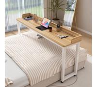 Overbed Table with 360° Wheels, Mobile Laptop Desk for Bedroom or Hospital, Rolling Bedside Table with Baffles for Convenient Work and Meals
