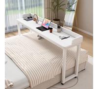 Overbed Table with 360° Wheels, Mobile Laptop Desk for Bedroom or Hospital, Rolling Bedside Table with Baffles for Convenient Work and Meals