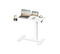 VASAGLE Overbed Table with Wheels, Small Standing Desk, 70 x 40 cm Tabletop, Adjustable Height, 2 Cup Holders, Phone and Tablet Slot, Cloud White LSD600W01