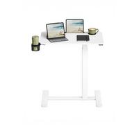 Overbed table with adjustable height wheels and slots for devices, 40D x 70W x (65-102)H cm / Cloud White