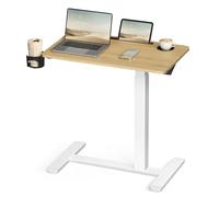 Overbed table with adjustable height wheels and slots for devices, 40D x 70W x (65-102)H cm / Oak + Matte White