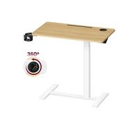 Overbed table with adjustable height wheels and slots for devices, 45D x 80W x (65-102)H cm / Golden Oak