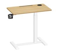 Overbed table with adjustable height wheels and slots for devices, 45D x 80W x (65-102)H cm / Golden Oak