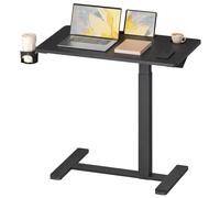 Overbed table with adjustable height wheels and slots for devices, 45D x 80W x (65-102)H cm / Matte Black