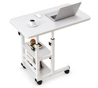 Overbed Table with Lockable Wheels,Height Adjustable C Shaped Side Tables | Hospital Bed Table,Mobile Bedside Desk with Storage Shelves for Working Reading Eating Height:60-85cm,Liftable Top:80x40cm