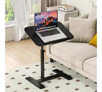 Overbed Table with Wheels, Adjustable Height C Shaped Mobile Couch End Table, 360° Swivel Tilting Laptop Stand for Sofa/Bed, Walnut Finish