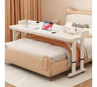 Overbed Table with Wheels Adjustable Height, Side Computer Workstation with Baffle Holder, Mobile Small Standing Desk, for Bedroom on Hospital Home Use(White,100 * 40cm/39.4 * 15.7in)