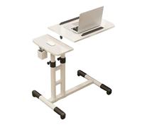 Overbed Table with Wheels, Adjustable Height, Tilted Desktop, Independent Lifting, Shelf and Pencil Holder, Ideal for Bedrooms, Living Rooms, Offices, Sofas