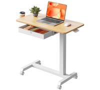 Overbed Table with Wheels, Height Adjustable Mobile Laptop Stand, Small Desk with Drawer, Lockable Castors, Perfect for Bedroom, Living Room, Office