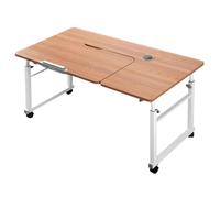 Overbed Table with Wheels, Mobile Bed Desk, Adjustable Height Rolling Laptop Cart with 0-65° Tilt Stand, Side Storage Basket for Home, Office, Hospital