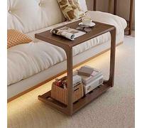 Overbed Table with Wheels, Movable Solid Wood C-Shaped Side Table for Living Room, Convenient Sofa Tea Table