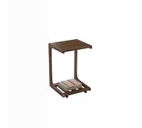 Overbed Table with Wheels, Movable Solid Wood C-Shaped Side Table for Living Room, Convenient Sofa Tea Table