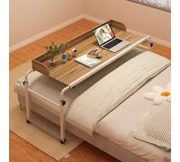 Overbed Table With Wheels,Tray Sofa Side Bed Laptop Cart Food Tray Desk Rolling Medical Table Adjustable Height And Length Standing Over Bed Table King Size(Color:Wood)