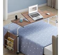 Overbed Table with Wheels, with Adjustable Tilt Stand Board and Side Storage Shelf, with Heavy Duty Metal Leg, for Bedroom, Living Room, Office(Brown,120cm/47.2in)