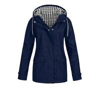 Overcoat Women Long Classic Trench Coat Mid-Length Windproof Warm Outerwear Women's Winter Anorak Hooded Three-in-One Two-Piece Set Checkered Windbreaker for Outdoor Mountaineering Travel