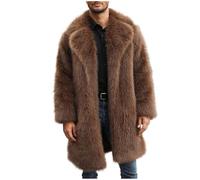 Overcoats Men Faux Fur Trench Coats Long Sleeve Open Front Cardigan Sweater Fashion Large Plush Top Winter Turn Collar Warm Thick Coat Outwear Long Parka Jacket Overcoat A Brown L
