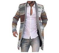 Overcoats Men - Wool Blend Trench Coat Men - Notched Lapel Pea Coat Men - Winter Men's 3/4 Length Coat With Pockets - Business Casual Men's Windproof Jacket - Soft Printed Fleece Long Cardigan