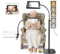 Overcomo 3-in-1 Large Floor & Clamp Magnifying Glass with Light and Stand | 60 LED 7 Inch Large Magnifier Lamp with 5 Colour Modes & 4 Brightness Light,Dual Lens Design for Elderly Reading,Craft,Sewing