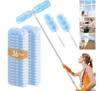 Overcomo Flash Dust Magnet Long Handle Extendable Fluffy Duster Refills Kit | 36 Refills,73" Extra Long Telescopic Duster,2 Short Handles,360° Rotating Expandable Dual-Head for Ceilings,Wall & Furniture