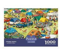 Overcrowded Camping Site Wooden Jigsaw Puzzle Waterproof 1000 Piece Puzzles for Adults Impossible Educational Games