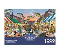 Overcrowded Hamburg Fischmarkt Wooden Jigsaw Puzzle Waterproof 1000 Piece Puzzles for Adults Impossible Challenging Games