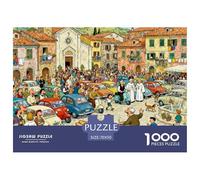 Overcrowded Tuscany Village Sunday Mass Wooden Jigsaw Puzzle Waterproof 1000 Piece Puzzles for Adults Gifts Colourful Challenging Games