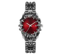 Overdo Gothic Claw Watch for Men - Unique Stainless Steel Wristwatch, Luminous Hands, Waterproof Quartz Movement, Futuristic Melting Style, Cool Red & Green & Black & Silvery Color Options, Red