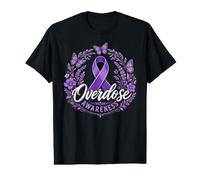 Overdose Awareness Purple Ribbon Floral Butterfly Value Graphic T-Shirt