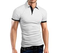 OverDose Boutique Guard Swim Shirt Men's Casual Fashion Color Blocking Sports Stand Up Collar Short Sleeved T Shirt Poooloshirts for Men Adult (A0A-White, S)