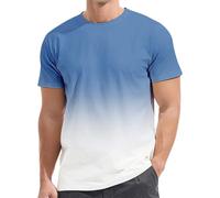OverDose Boutique Men Long Sleeve T Solid Color Gradient Loose Short Sleeved T Shirt Short Sleeve Shirts for Men (A01-Blue, XXXXXL)