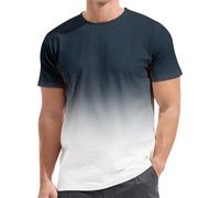 OverDose Boutique Men Long Sleeve T Solid Color Gradient Loose Short Sleeved T Shirt Short Sleeve Shirts for Men (A01-Navy, XXXXXL)