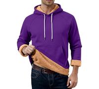 OverDose Boutique Men's Fleece Hoodie Solid Color Drawstring Pullover Hoodies Autumn and Winter Warm Hoody Jumper Plus Size Fashion Pullover Sweatshirts with Pocket Comfy Loose Sweatshirt(Purple,3XL)
