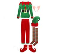 OverDose Boutique Short Girl Costume Set Boys Velvet Dress Up Santa's Helper Costume Xmas Festive Outfit Baby Wrap and Headband Set (Green, 3-4 Years)
